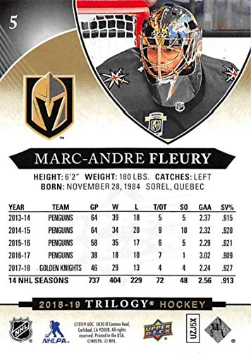 2018-19 Upper Deck Trilogy #5 Marc-Andre Fleury Vegas Golden Knights NHL Hockey Trading Card