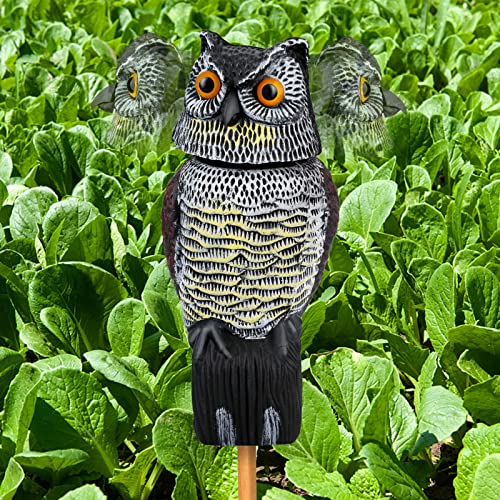 Owl Decoys to Scare Birds Squirrels Away,Owls to Frighten Birds 360 Degree Rotating Head,Plastic Owl Decoy to Scare Birds Away Deterrent,Garden Owls Bird Scare Devices for Indoor Outdoor Garden,Yard