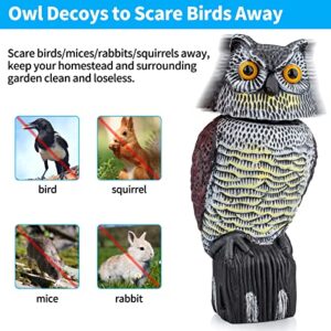 Owl Decoys to Scare Birds Squirrels Away,Owls to Frighten Birds 360 Degree Rotating Head,Plastic Owl Decoy to Scare Birds Away Deterrent,Garden Owls Bird Scare Devices for Indoor Outdoor Garden,Yard