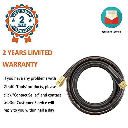 Giraffe Tools Garden Hose 25 ft, Heavy Duty Black Garden Hose 5/8 in, Rubber Water Hose, No-Kink, Leakroof Gardening Hose with Male to Female Fittings, Black and Orange