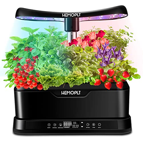 Hydroponic Growing System 12 Pods, HEMOPLT Herb Garden Kit Indoor, Indoor Garden with w/Full Spectrum 5L Water Tank, Height Adjustable (7" to 23"), Smart Timer, LED Grow Lights, Slient Pump