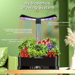 Hydroponic Growing System 12 Pods, HEMOPLT Herb Garden Kit Indoor, Indoor Garden with w/Full Spectrum 5L Water Tank, Height Adjustable (7" to 23"), Smart Timer, LED Grow Lights, Slient Pump
