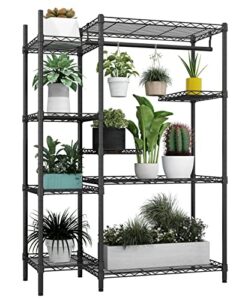 xiofio plant stands for indoor plantsd outdoor plant shelf, 4 tier more than 14 pots flower pots holder storage shelf flower stands with hanger rod for living room balcony and garden,black