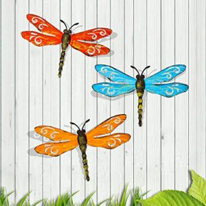 scwhousi metal dragonfly wall decor outdoor garden fence art,hanging decorations for living room, bedroom, 3 pack