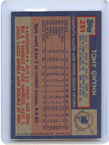 Tony Gwynn Card 1984 Topps 2nd Year #251 San Diego Padres - Ships in Mint Brand New Holder