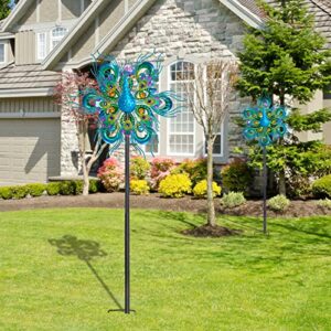 DREAMSOUL Peacock Wind Spinner 60" Double Wind Sculpture Spinner Outdoor Metal Stake Yard Spinners Garden Decorative Kinetic Wind Catcher Windmills for Patio Yard Lawn Garden Decor