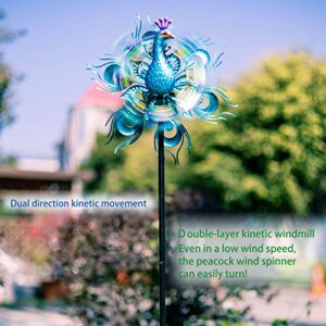 DREAMSOUL Peacock Wind Spinner 60" Double Wind Sculpture Spinner Outdoor Metal Stake Yard Spinners Garden Decorative Kinetic Wind Catcher Windmills for Patio Yard Lawn Garden Decor