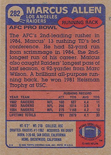 1985 Topps #282 Marcus Allen LA Raiders NFL Football Card NM-MT