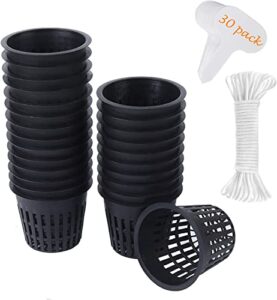 30 pack 3 inch net cup pots with hydroponic self watering wick & plant labels for aquaponics mason jar insert orchid kratky vegetable garden gardening growing netted baskets slotted mesh wide lip rim
