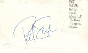 pat sajak actor wheel of fortune host autographed signed index card jsa coa