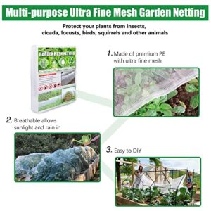 SnugNiture Garden Netting 10x33FT Ultra Fine Mesh Mosquito Netting Plant Covers, White Bird Netting Barrier Greenhouse Row Cover Protect Fruits Flower Vegetables from Birds Deer & Squirrels