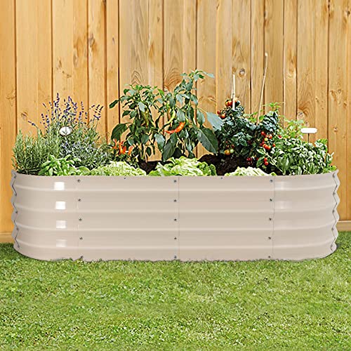 Sundale Outdoor 2 Pack Galvanized Raised Garden Bed Kit, 4x2x1ft Planter Raised Garden Boxes Outdoor with Anti-Rust Paint, Oval Metal Planter Box for Vegetables Flower（Beige）