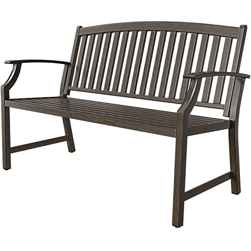 Grand patio Garden Bench, Outdoor Benches with Anti-Rust Aluminum Steel Metal Frame, Patio Seating for Front Porch Backyard Park Outside Furniture Decor, Northwoods Brown