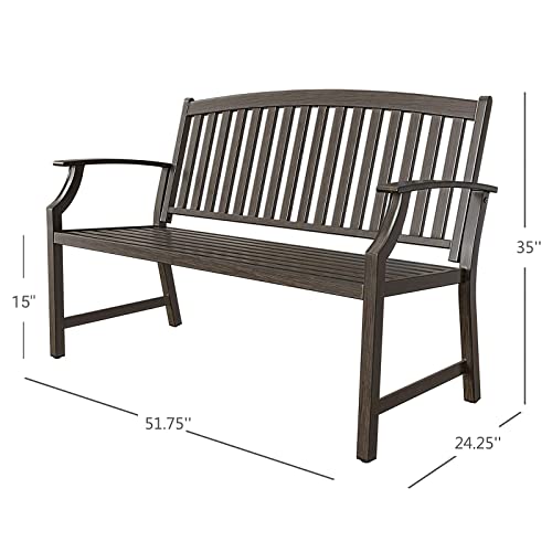 Grand patio Garden Bench, Outdoor Benches with Anti-Rust Aluminum Steel Metal Frame, Patio Seating for Front Porch Backyard Park Outside Furniture Decor, Northwoods Brown