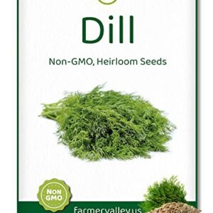 Dill Seeds for Planting Home Garden Herbs - Individual Pack of 300+ Heirloom Seeds, Suitable for Outdoors, Indoors, and Hydroponics - Non-GMO, Non-Hybrid, Untreated, and USA Grown Variety