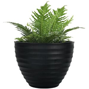 la jolie muse flower pot outdoor indoor planter – 10.2 inch fluted plant pot garden planter, black