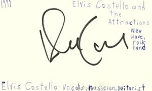 elvis costello vocalist attractions music autographed signed index card jsa coa