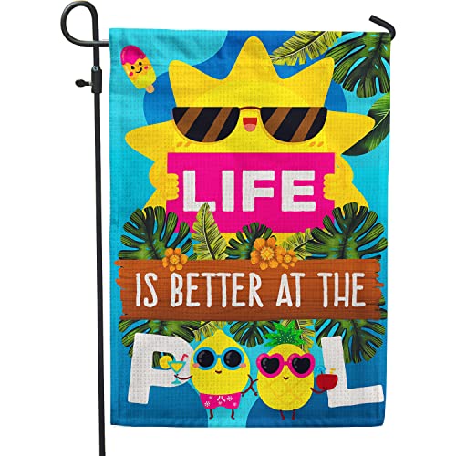 Summer Pool Garden Flags, Life is Better At the Pool Decoration Flag Outdoor 12x18Inch Double Sided