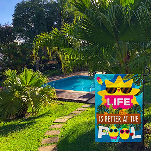 Summer Pool Garden Flags, Life is Better At the Pool Decoration Flag Outdoor 12x18Inch Double Sided