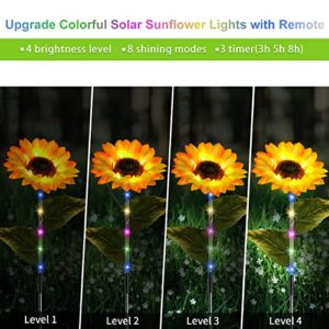 Solar Sunflower Lights Outdoor Garden Decorations, 4 in 1 Solar Flower Lights with Remote, 8 Shinning Modes 4 Brightness Level IP65 Waterproof Auto On/Off Led Garden Stake Lights for Yard Lawn Patio