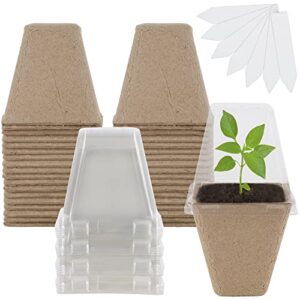 winemana 36 set plant nursery pots with humidity dome, seed starter pots biodegradable peat pots, seedlings planting pots with plant labels for indoor outdoor garden (square)