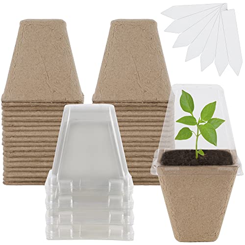 winemana 36 Set Plant Nursery Pots with Humidity Dome, Seed Starter Pots Biodegradable Peat Pots, Seedlings Planting Pots with Plant Labels for Indoor Outdoor Garden (Square)