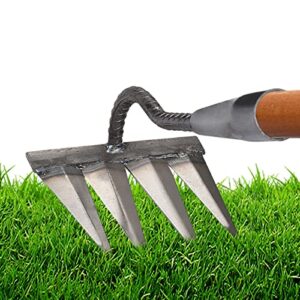 geraffely dethatcher rake – metal hand rakes for gardening, weeding,garden yard lawn heavy duty carbon steel rake, cultivator garden tool dethatcher rake