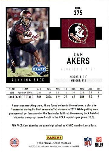 2020 Score #375 Cam Akers Florida State Seminoles NFL Football Card (RC - Rookie Card) NM-MT