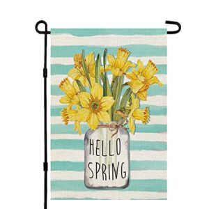 crowned beauty hello spring garden flag floral mason jar stripes 12×18 inch double sided outside vertical holiday yard flag