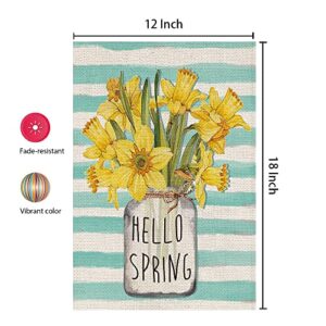 CROWNED BEAUTY Hello Spring Garden Flag Floral Mason Jar Stripes 12×18 Inch Double Sided Outside Vertical Holiday Yard Flag