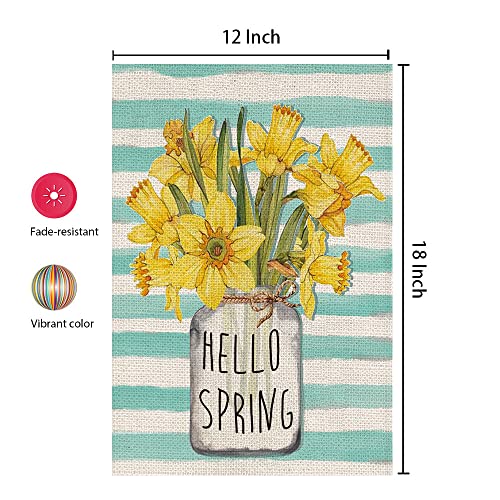 CROWNED BEAUTY Hello Spring Garden Flag Floral Mason Jar Stripes 12×18 Inch Double Sided Outside Vertical Holiday Yard Flag