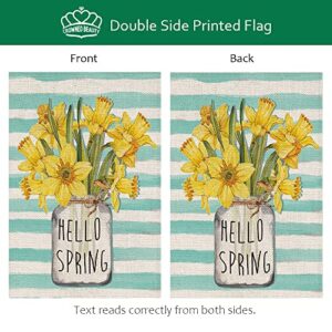 CROWNED BEAUTY Hello Spring Garden Flag Floral Mason Jar Stripes 12×18 Inch Double Sided Outside Vertical Holiday Yard Flag