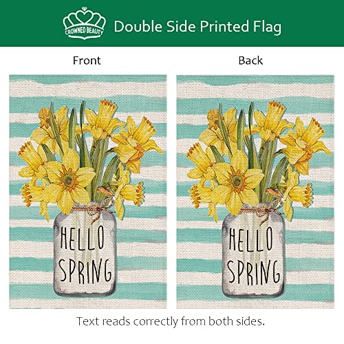 CROWNED BEAUTY Hello Spring Garden Flag Floral Mason Jar Stripes 12×18 Inch Double Sided Outside Vertical Holiday Yard Flag