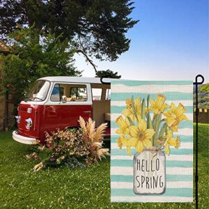 CROWNED BEAUTY Hello Spring Garden Flag Floral Mason Jar Stripes 12×18 Inch Double Sided Outside Vertical Holiday Yard Flag