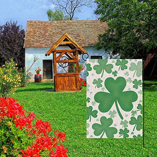 Bravilan St. Patrick's Day Garden Flag Vertical Double Sided Irish Green Shamrock Garden Flag, St Patricks Day Holiday Yard Home Outdoor Decoration 12.5 x 18 Inch