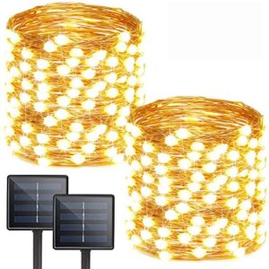 extra-long 2-pack each 72ft 200 led solar string lights outdoor waterproof, super bright solar outdoor lights with 8 lighting modes, solar fairy lights for tree garden patio xmas party (warm white)