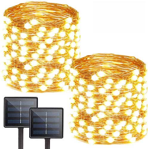 Extra-Long 2-Pack Each 72FT 200 LED Solar String Lights Outdoor Waterproof, Super Bright Solar Outdoor Lights with 8 Lighting Modes, Solar Fairy Lights for Tree Garden Patio Xmas Party (Warm White)