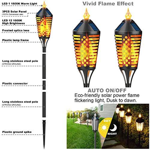 NefCase Illuminate Your Outdoor Space Solar Tiki Torches - 6 Pack of 40 Waterproof Torches with Flickering Flames for Yard, Deck, Garden, and Patio Decoration