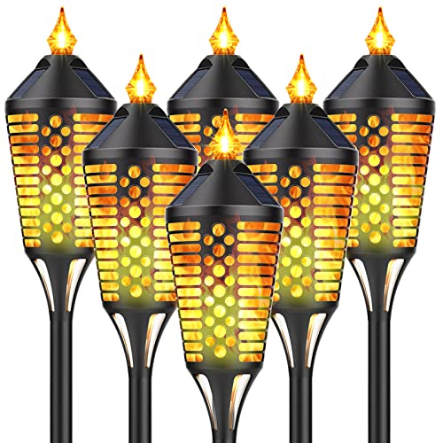 NefCase Illuminate Your Outdoor Space Solar Tiki Torches - 6 Pack of 40 Waterproof Torches with Flickering Flames for Yard, Deck, Garden, and Patio Decoration