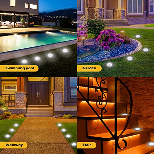 TAC TEC Solar Ground Lights Outdoor, 12 LEDs Waterproof Garden Solar Powered Lights, Bright Décor Solar Landscape Lighting for Driveway/Pathway/Walkway, Inground Lights for Yard (Cool White, 10 Pack)