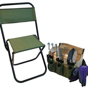 Garden Tool Set Organizer | Garden Seat Folding Stool Gardening Chair Kneeler with Backing | Gardener Bag | Gardening Tools Set | Top Gardening Gifts for Mom and Dad Includes Aluminum Tools