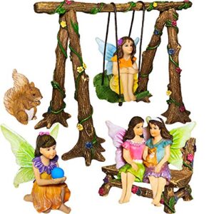 mood lab fairy garden – accessories kit with miniature figurines – swing set of 6 pcs – for outdoor or house decor