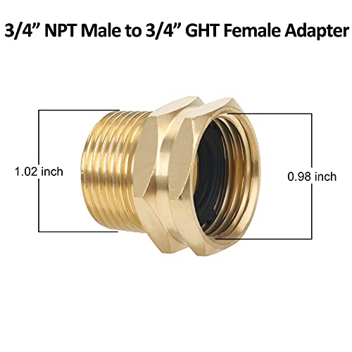 STYDDI 3/4” GHT X 3/4” NPT Male Connector, Brass Garden Hose Convert Adapter Fitting, Garden Hose Thread to 3/4" Male Pipe Thread, with Extra 6 Washers