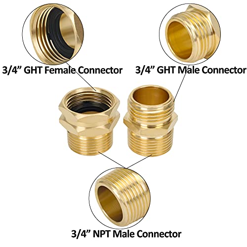 STYDDI 3/4” GHT X 3/4” NPT Male Connector, Brass Garden Hose Convert Adapter Fitting, Garden Hose Thread to 3/4" Male Pipe Thread, with Extra 6 Washers