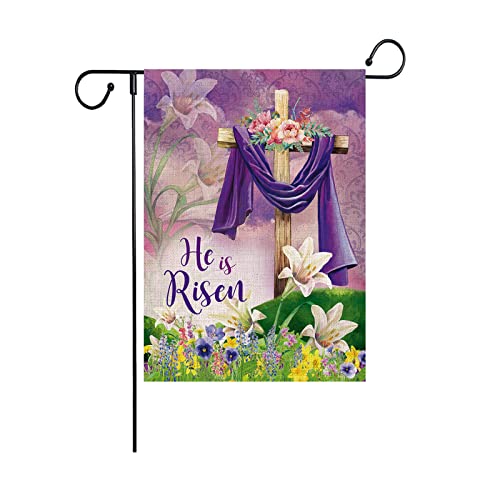 He Is Risen Garden Flags, Spring Easter Garden Flag Vertical Double Sized Burlap Flag for House Yard Outdoor Decor 12.5 x 18 Inch