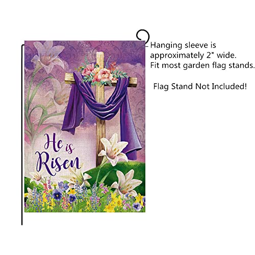 He Is Risen Garden Flags, Spring Easter Garden Flag Vertical Double Sized Burlap Flag for House Yard Outdoor Decor 12.5 x 18 Inch