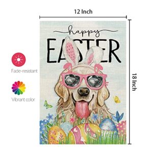 CROWNED BEAUTY Happy Easter Dog Garden Flag Golden Retriever 12x18 Inch Double Sided for Outside Burlap Small Yard Eggs Holiday Decoration CF706-12