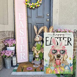 CROWNED BEAUTY Happy Easter Dog Garden Flag Golden Retriever 12x18 Inch Double Sided for Outside Burlap Small Yard Eggs Holiday Decoration CF706-12