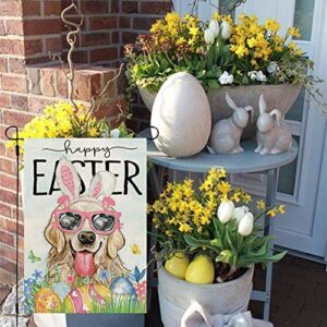 CROWNED BEAUTY Happy Easter Dog Garden Flag Golden Retriever 12x18 Inch Double Sided for Outside Burlap Small Yard Eggs Holiday Decoration CF706-12