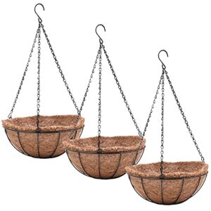 lucck hanging planters basket set of 3 hanging flower pots 10 inch chain round wire plant holder with coco coir liner garden watering hanging baskets for patio garden outdoor